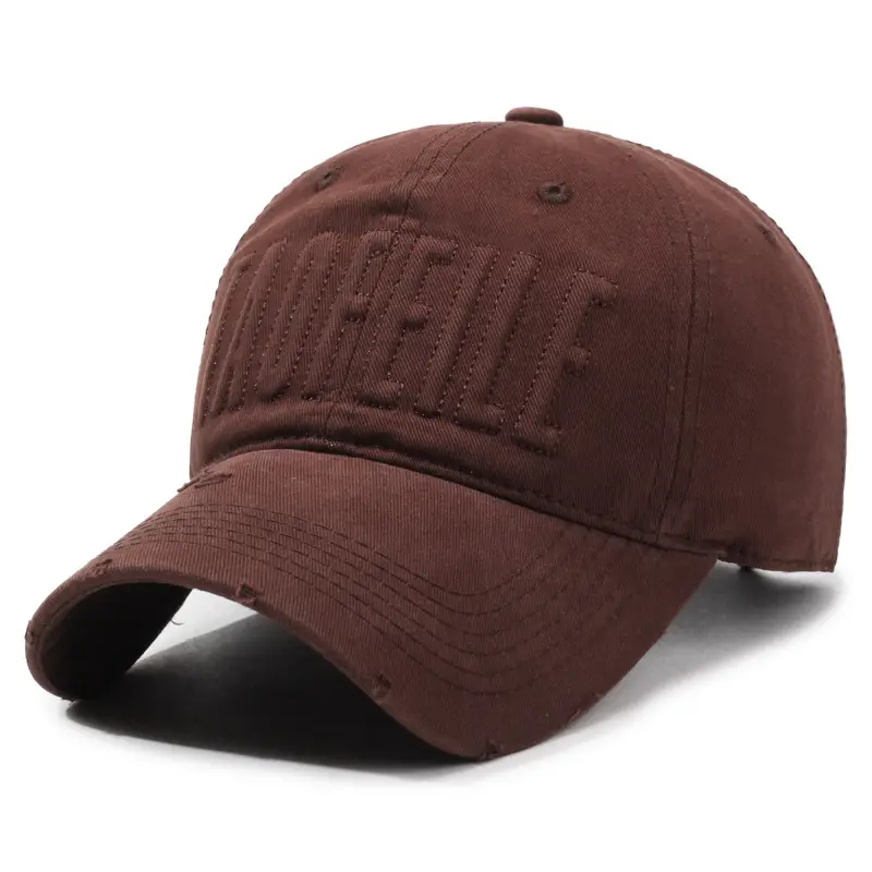 Men Distressed Beige Baseball Cap with Sunshade