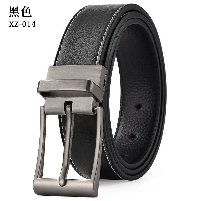 Men's Black Leather Belt with Silver Buckle — feature 9