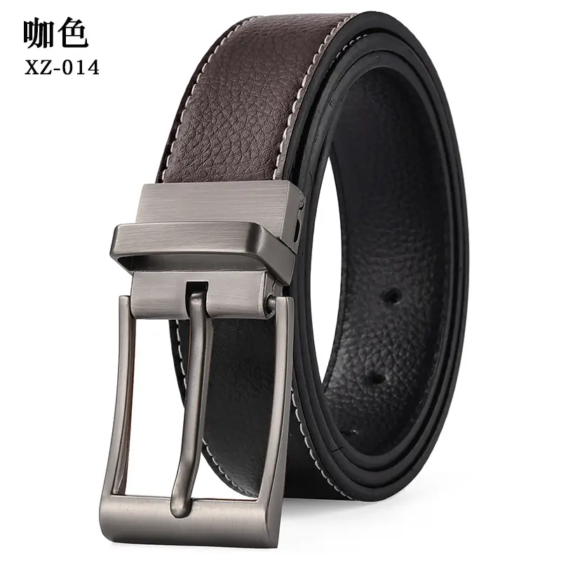 Men's Black Leather Belt with Silver Buckle - Image 2