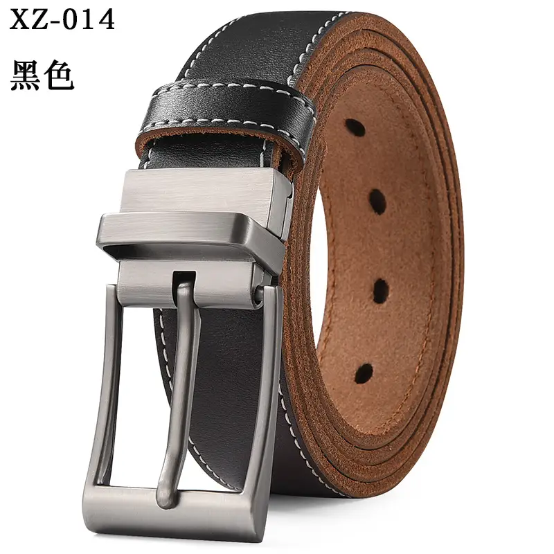 Men's Black Leather Belt with Silver Buckle - Image 8