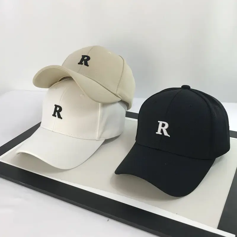 Men's White R Embroidered Cotton Cap All-Match - Image 4