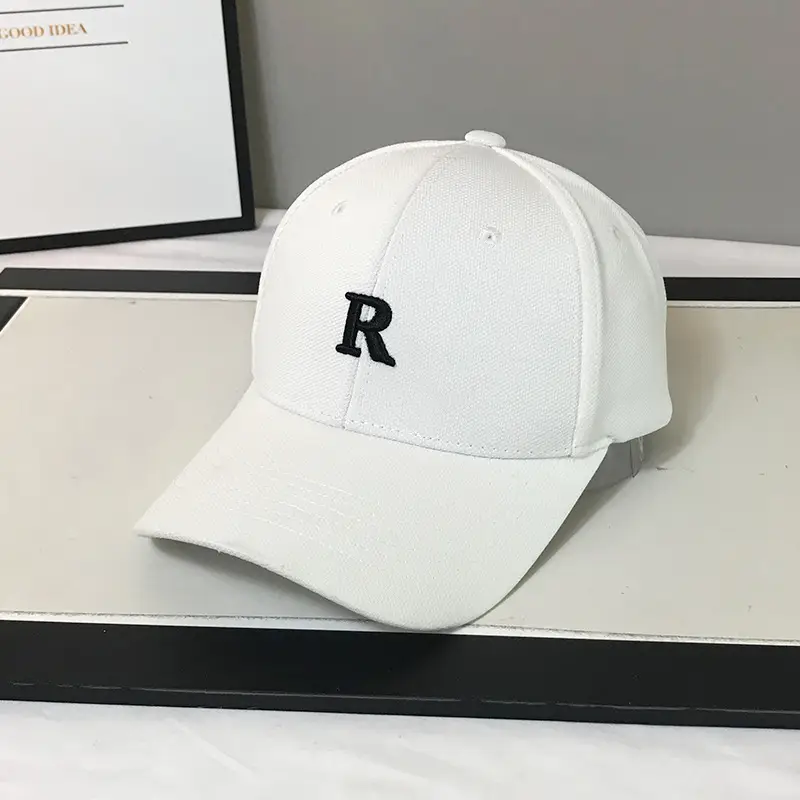 Men's White R Embroidered Cotton Cap All-Match - Image 5