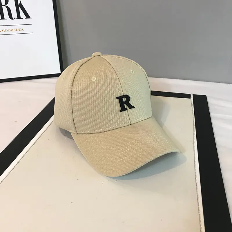 Men's White R Embroidered Cotton Cap All-Match - Image 7
