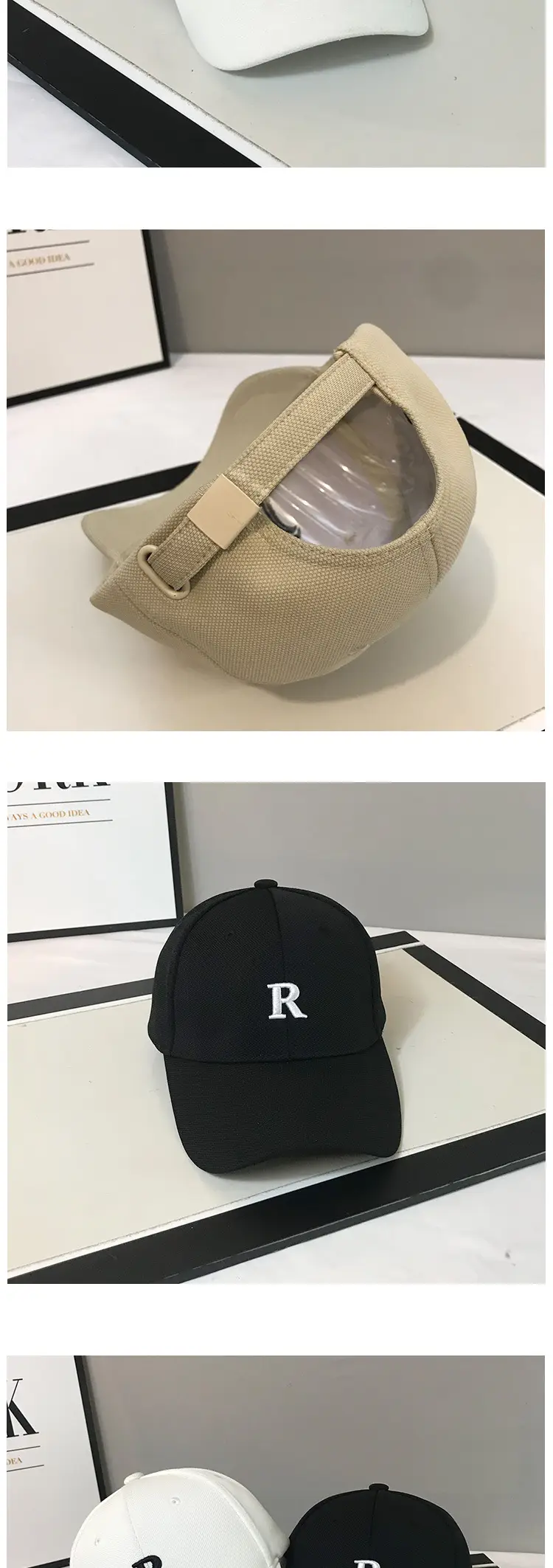 Men's White R Embroidered Cotton Cap All-Match — feature 3