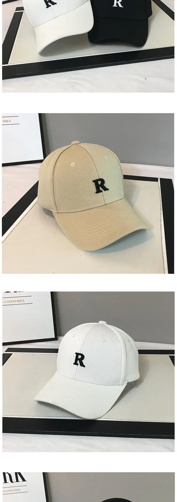 Men's White R Embroidered Cotton Cap All-Match — feature 4