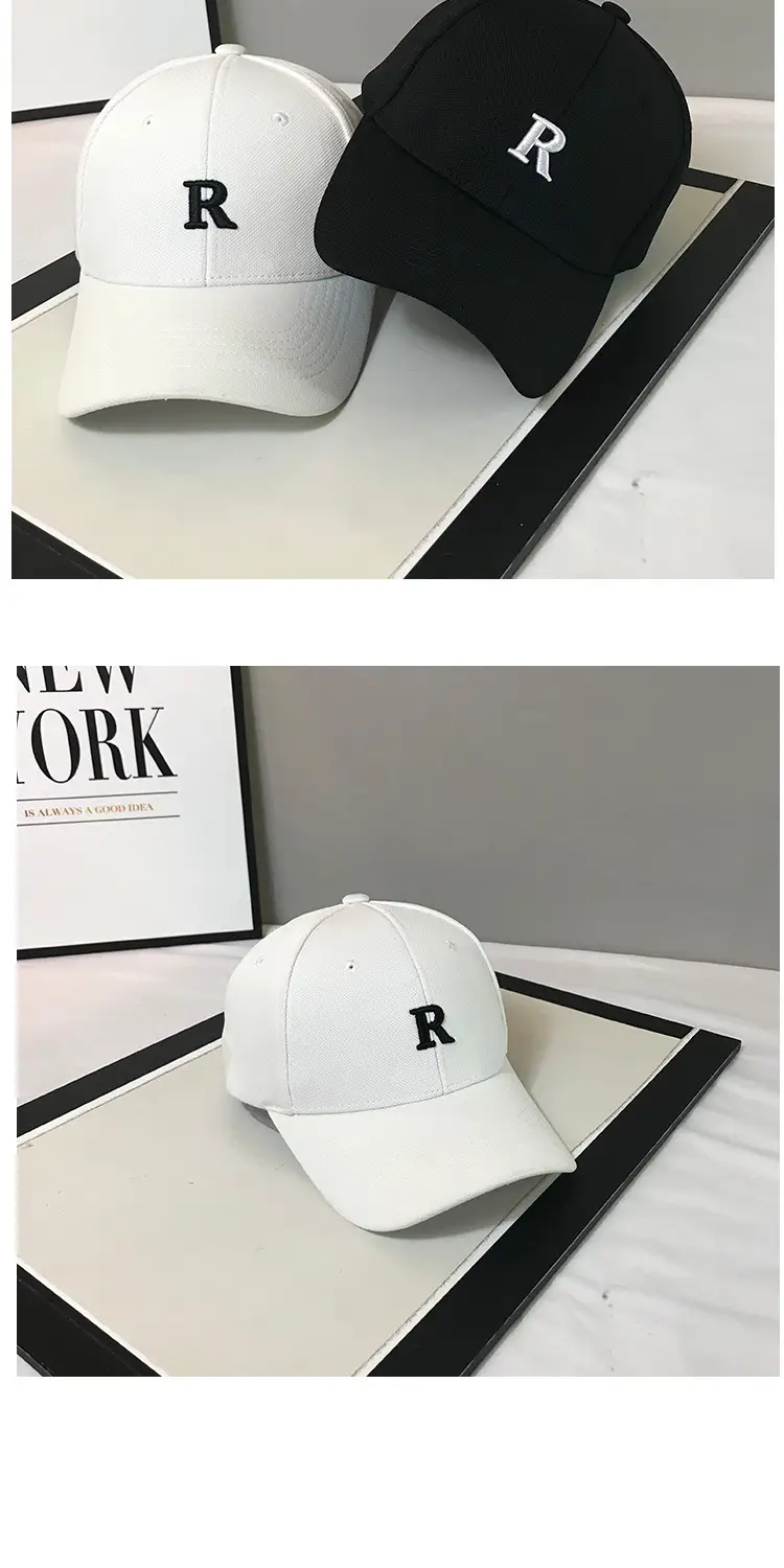 Men's White R Embroidered Cotton Cap All-Match — feature 5