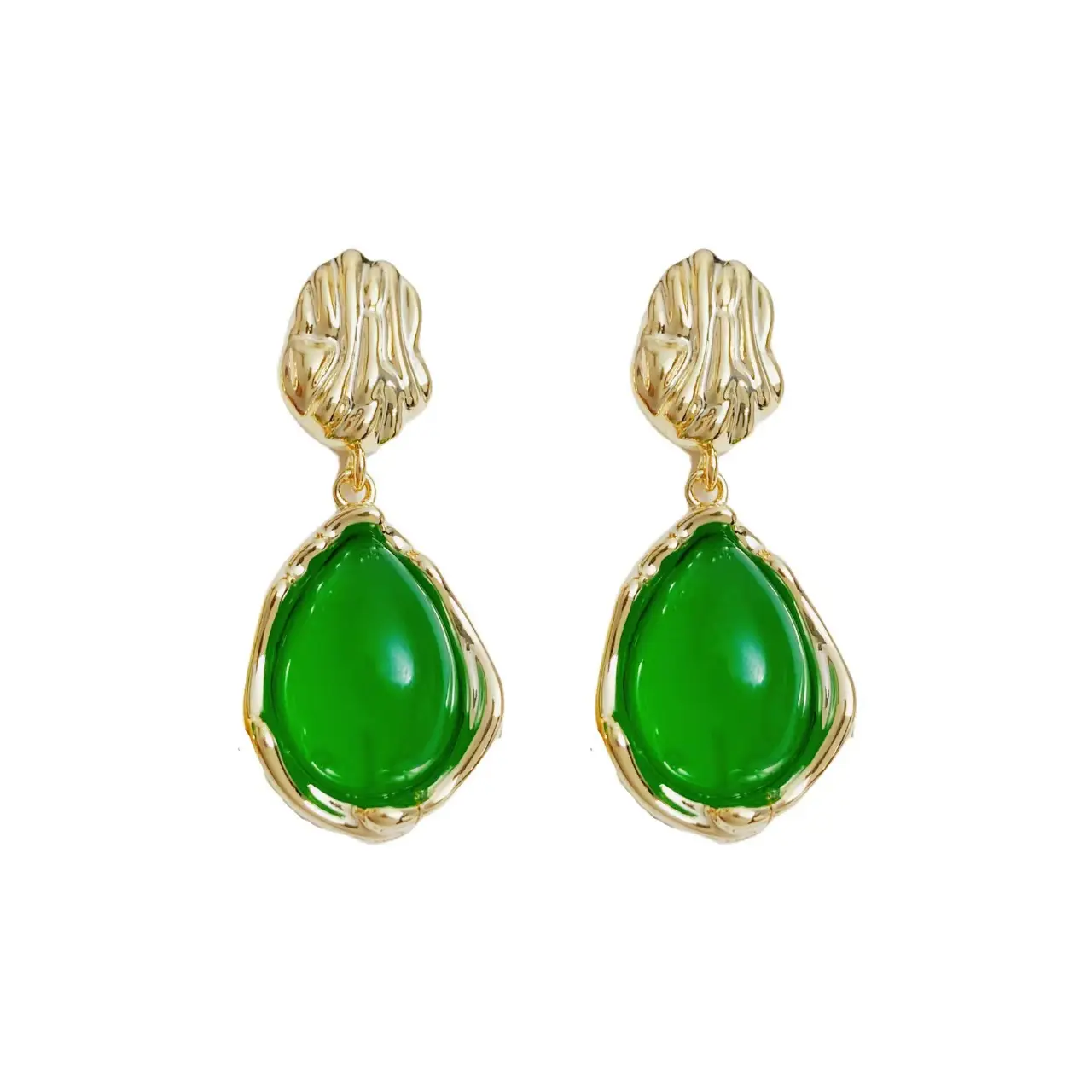 Vintage Emerald Earrings French Style Gold Tone - Image 5