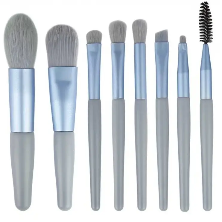 8-Piece Makeup Brush Set Light Blue Travel Beauty Tools - Image 13
