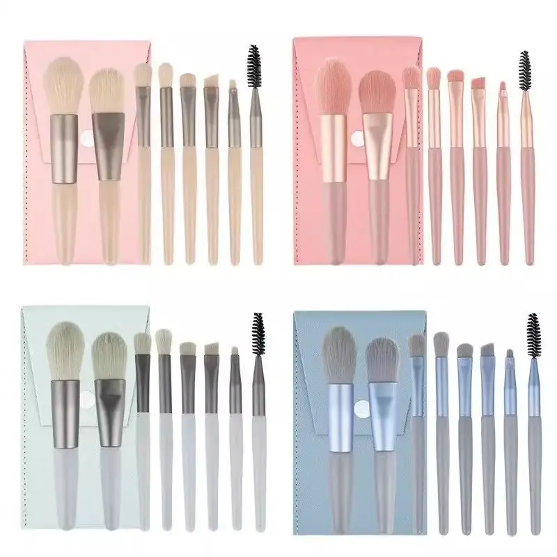 8-Piece Makeup Brush Set Light Blue Travel Beauty Tools — feature 10