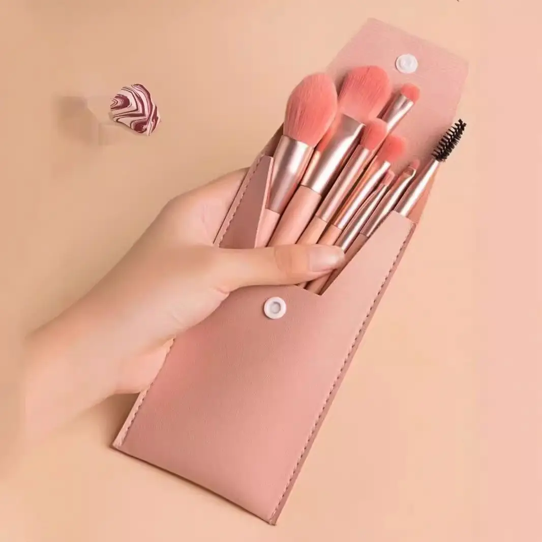 8-Piece Makeup Brush Set Light Blue Travel Beauty Tools — feature 2