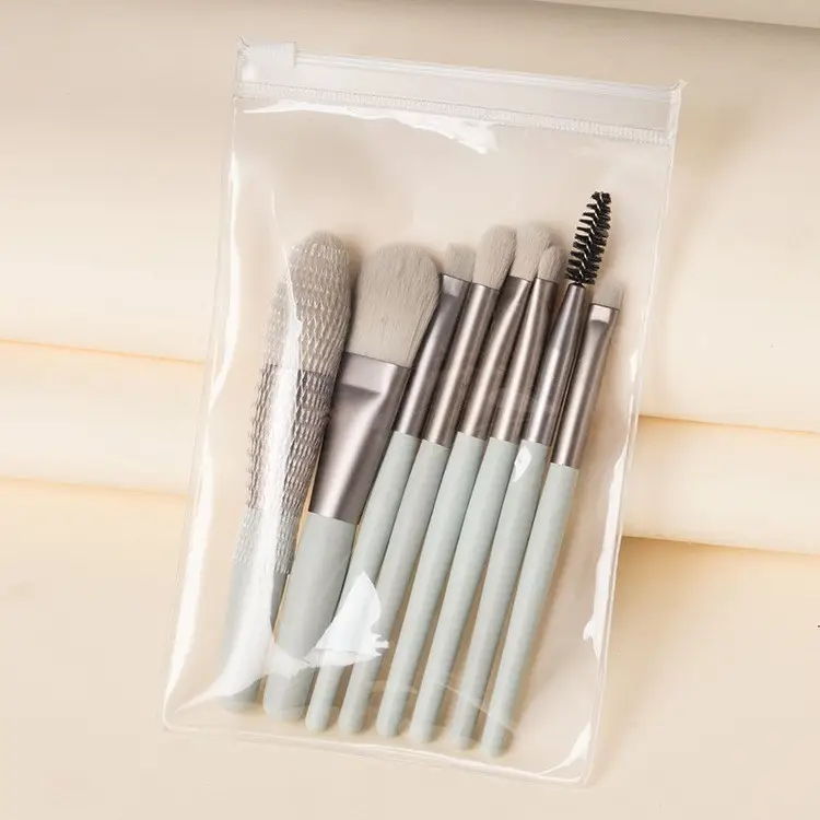 8-Piece Makeup Brush Set Light Blue Travel Beauty Tools - Image 8