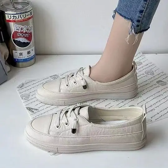 2025 New Summer Women's Shoes All-match Small Super Fire Platform Canvas Shoes Women's Casual Two-wear One-step White Shoes