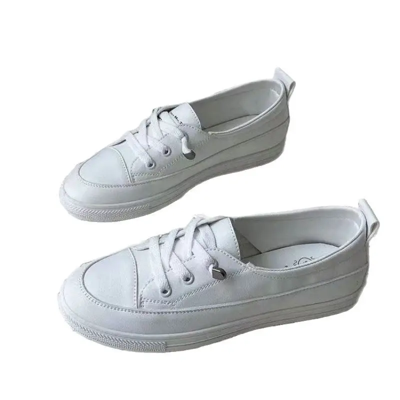 2025 New Summer Women's Shoes All-match Small Super Fire Platform Canvas Shoes Women's Casual Two-wear One-step White Shoes
