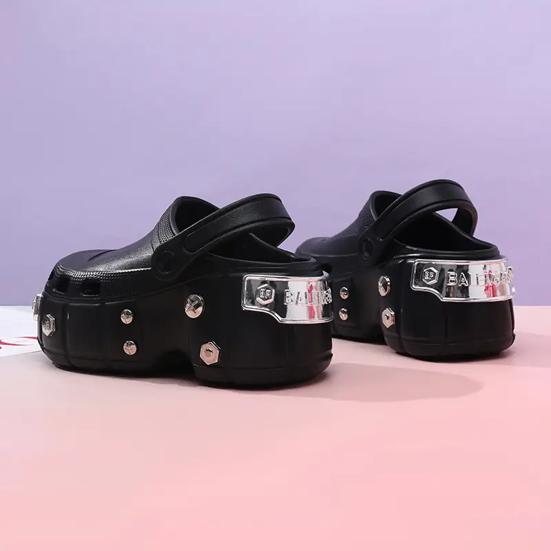 EVA Height-raising Women's Summer Hole Shoes Metal Design Slippers Breathable Outer Wear Beach Wear-resistant Non-slip Baotou Slippers - Image 5
