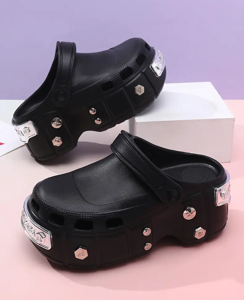 EVA Height-raising Women's Summer Hole Shoes Metal Design Slippers Breathable Outer Wear Beach Wear-resistant Non-slip Baotou Slippers — feature 10