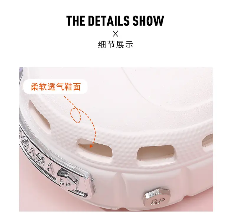 EVA Height-raising Women's Summer Hole Shoes Metal Design Slippers Breathable Outer Wear Beach Wear-resistant Non-slip Baotou Slippers — feature 12