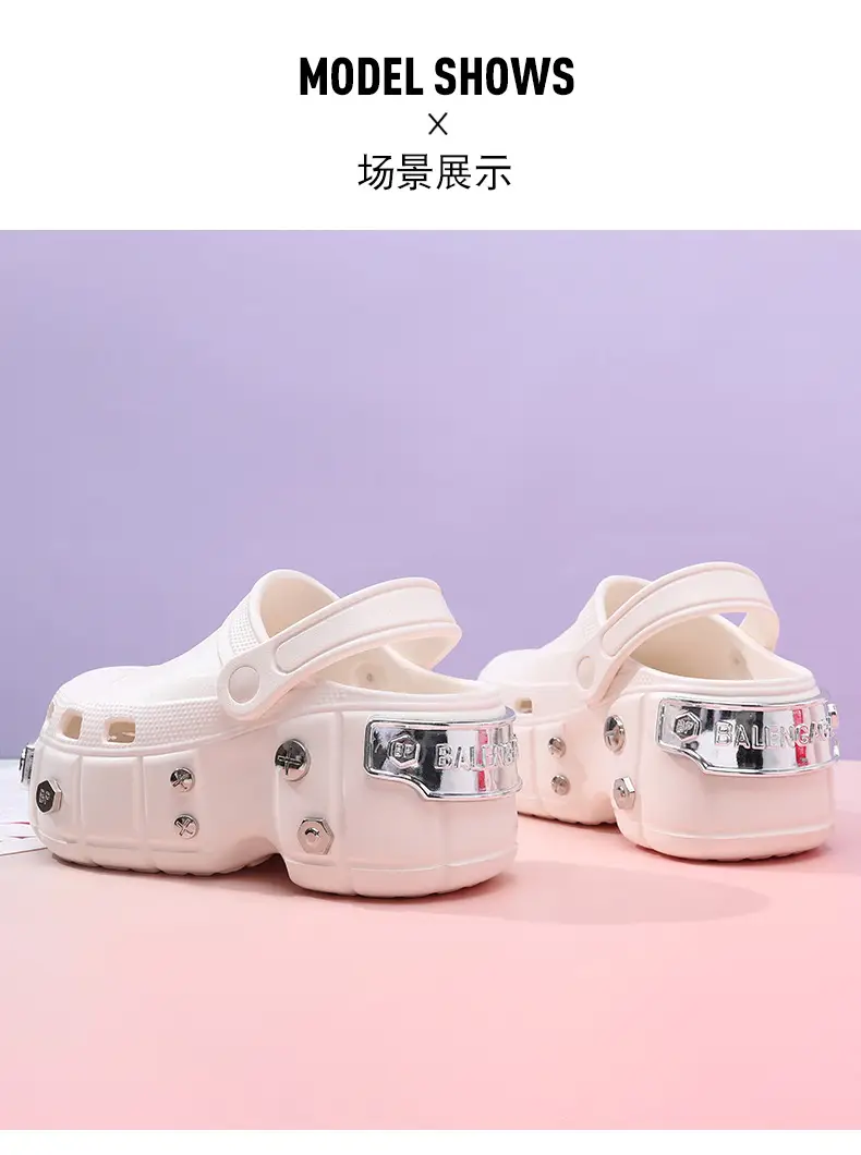 EVA Height-raising Women's Summer Hole Shoes Metal Design Slippers Breathable Outer Wear Beach Wear-resistant Non-slip Baotou Slippers — feature 14