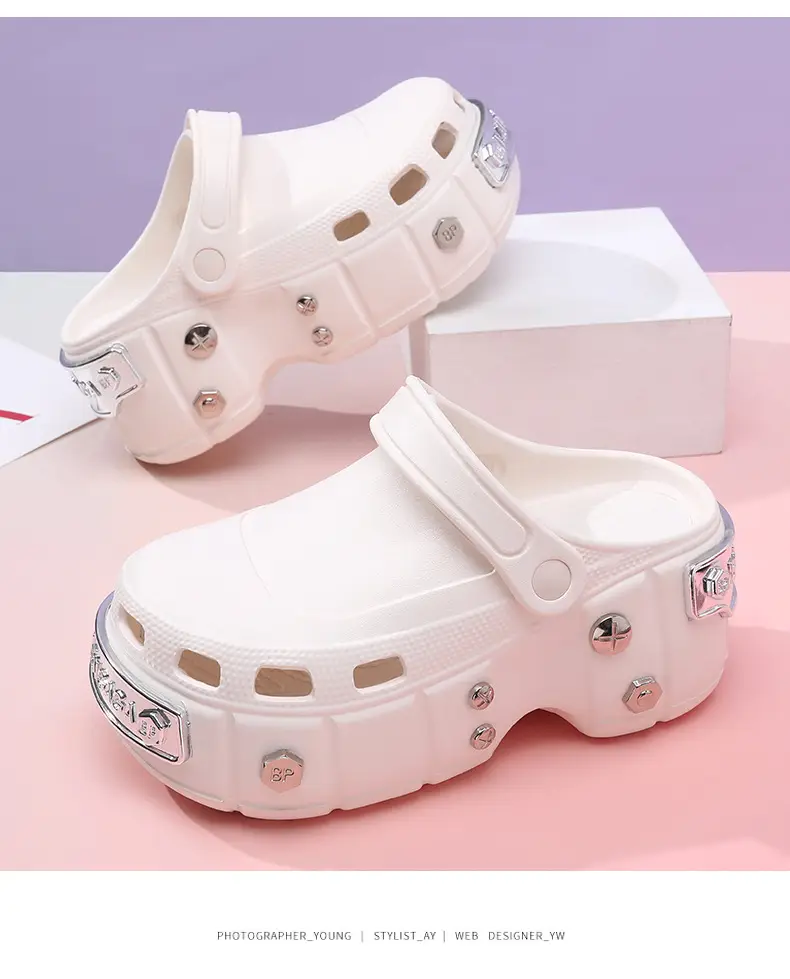EVA Height-raising Women's Summer Hole Shoes Metal Design Slippers Breathable Outer Wear Beach Wear-resistant Non-slip Baotou Slippers — feature 16