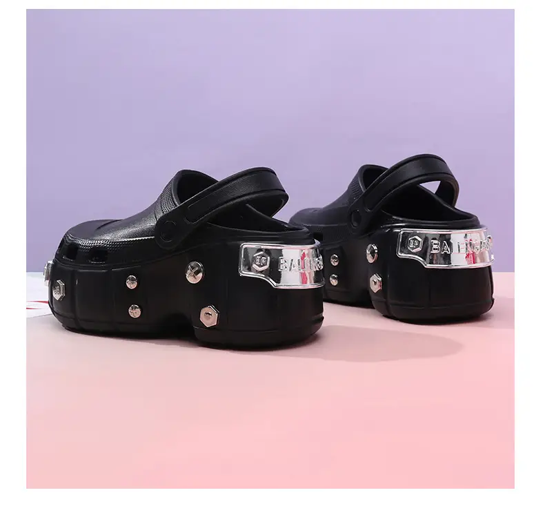 EVA Height-raising Women's Summer Hole Shoes Metal Design Slippers Breathable Outer Wear Beach Wear-resistant Non-slip Baotou Slippers — feature 17