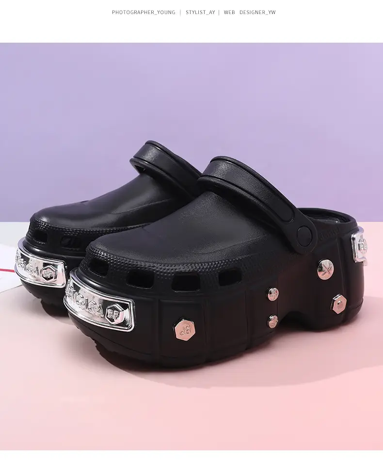 EVA Height-raising Women's Summer Hole Shoes Metal Design Slippers Breathable Outer Wear Beach Wear-resistant Non-slip Baotou Slippers — feature 18