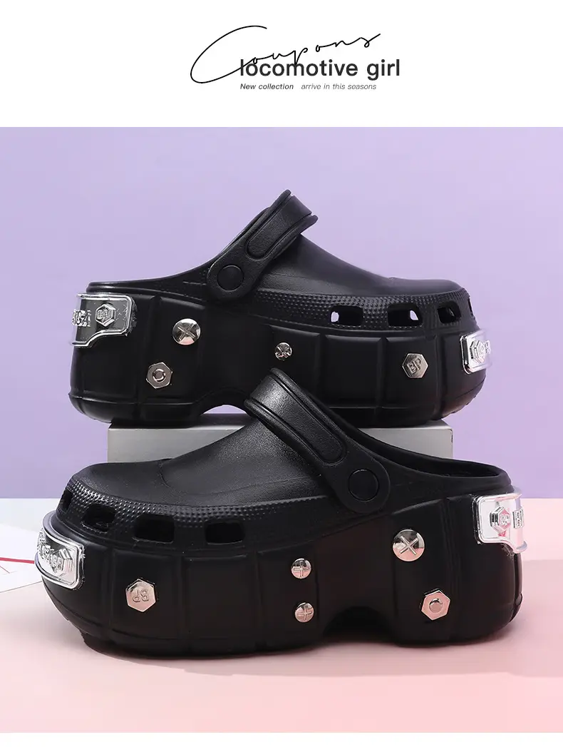 EVA Height-raising Women's Summer Hole Shoes Metal Design Slippers Breathable Outer Wear Beach Wear-resistant Non-slip Baotou Slippers — feature 19