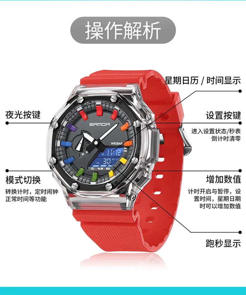 Sanda Multi-Functional Yellow Digital Alarm Watch for Men Women — feature 10