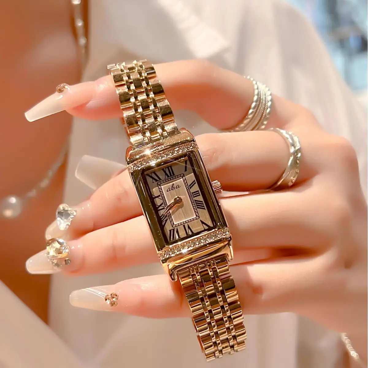 Women's Waterproof Luxury Watch with Diamond Square Band - Image 3