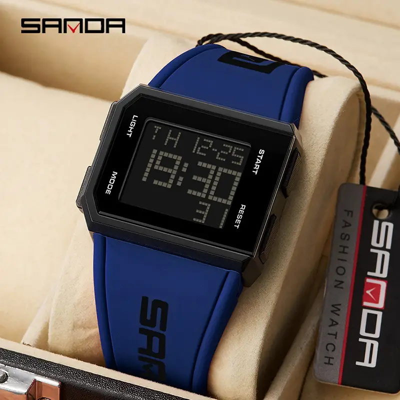 Sanda Red Digital Men's Watch with Blue Strap - Image 8