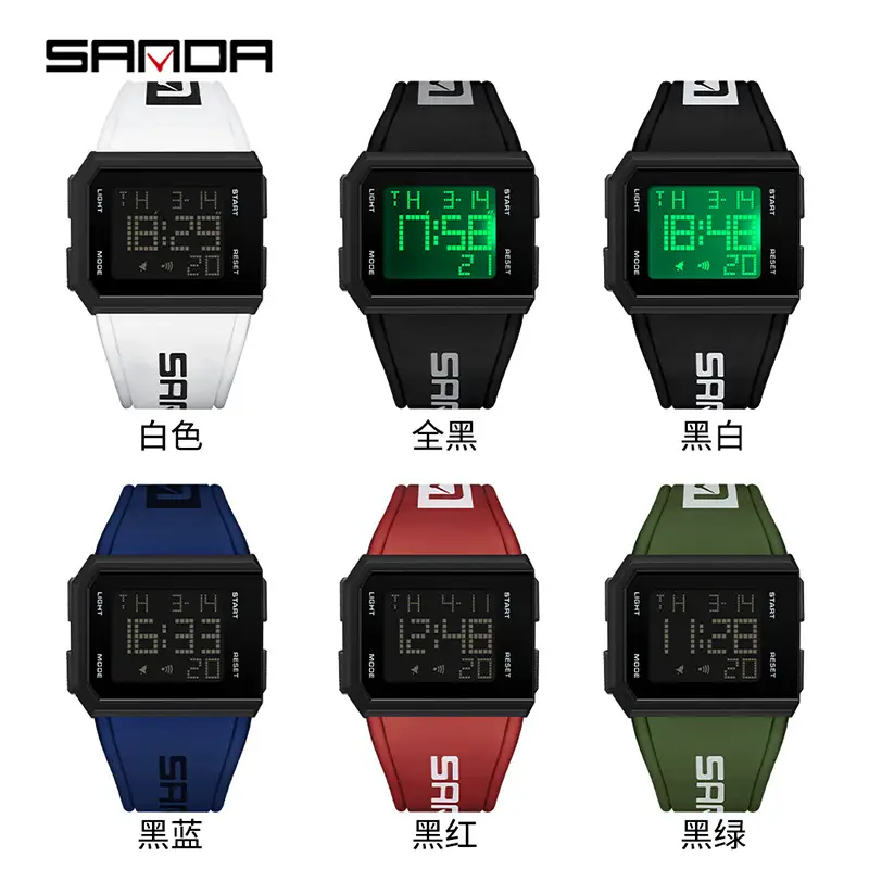 Sanda Red Digital Men's Watch with Blue Strap - Image 10