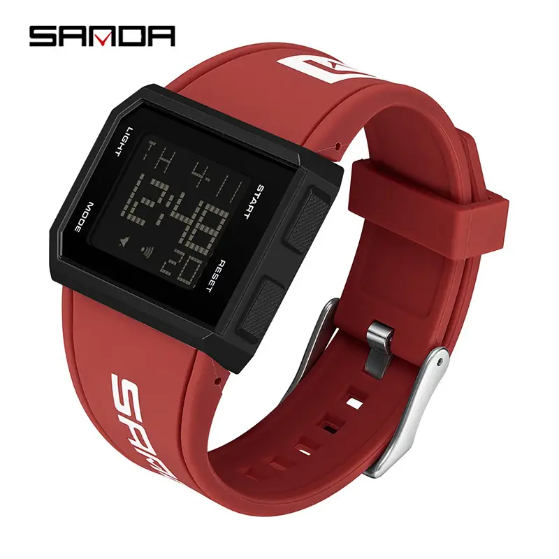 Sanda Red Digital Men's Watch with Blue Strap - Image 11