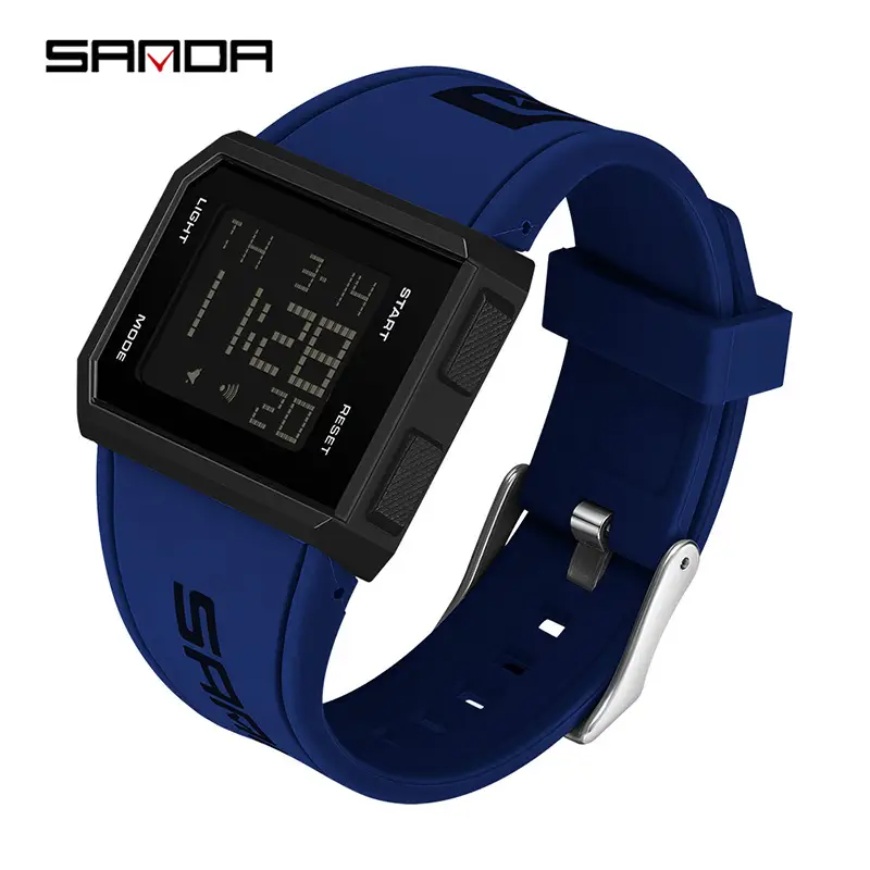 Sanda Red Digital Men's Watch with Blue Strap - Image 2
