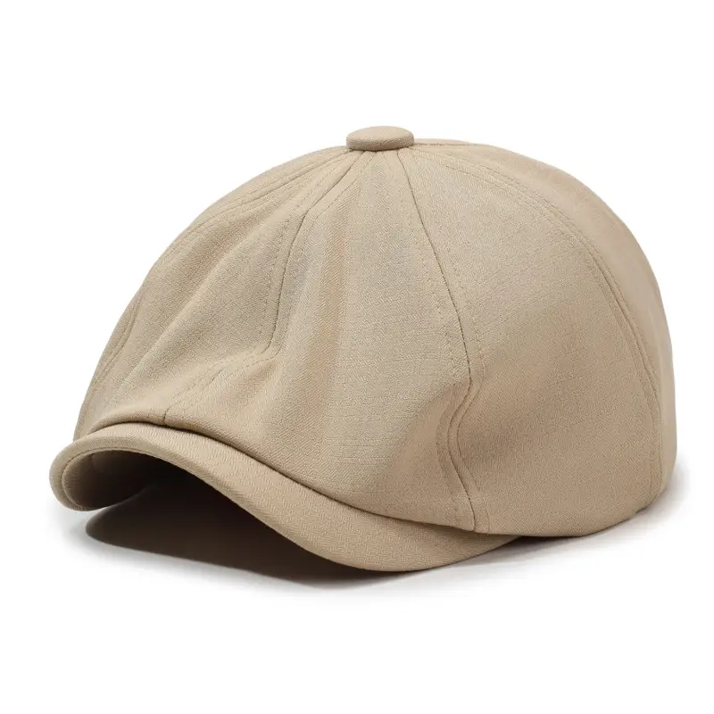Men's Beige Retro Artistic Octagonal Cap - Image 3