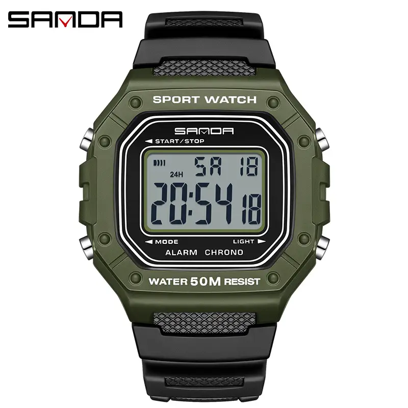 Sanda Green Digital Sport Watch with Water Resistant Design - Image 4