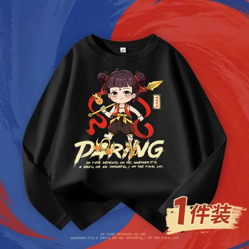 Boys Red Nezha Graphic Sweatshirt 2026 Cotton - Image 2