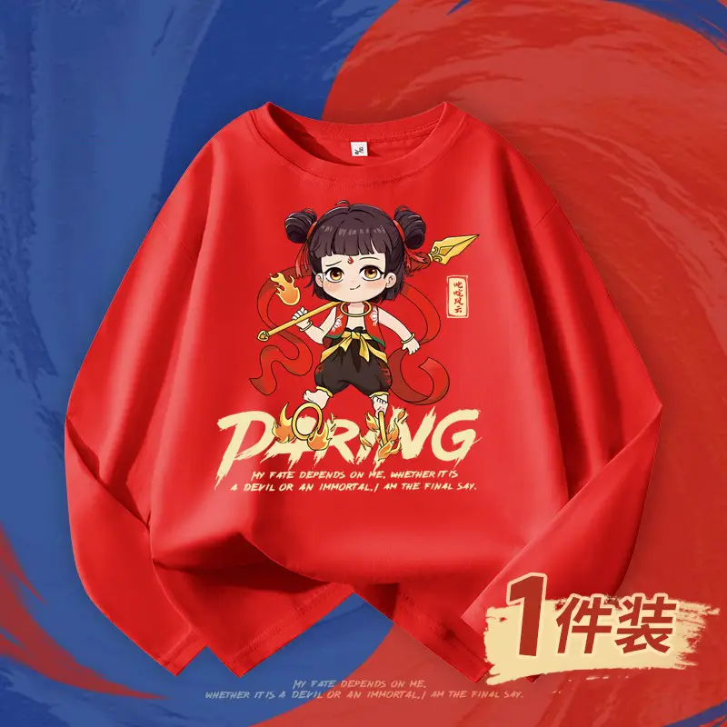 Boys Red Nezha Graphic Sweatshirt 2026 Cotton - Image 3