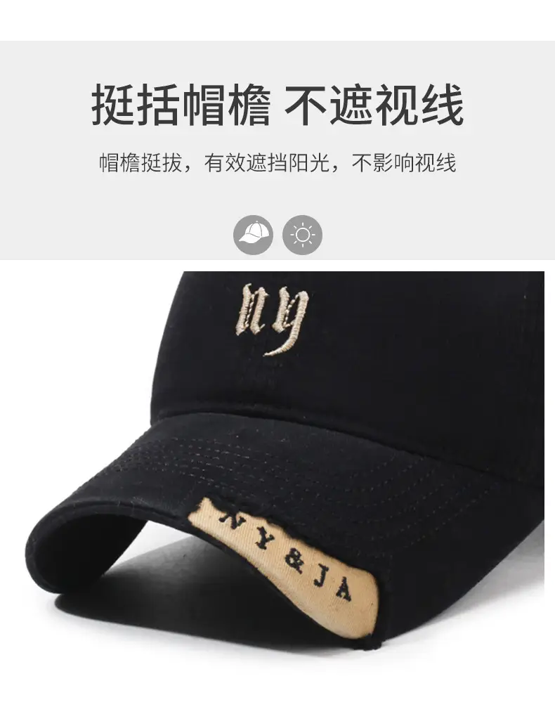 Black Vintage Baseball Cap for Women Men Casual Sunshade — feature 3