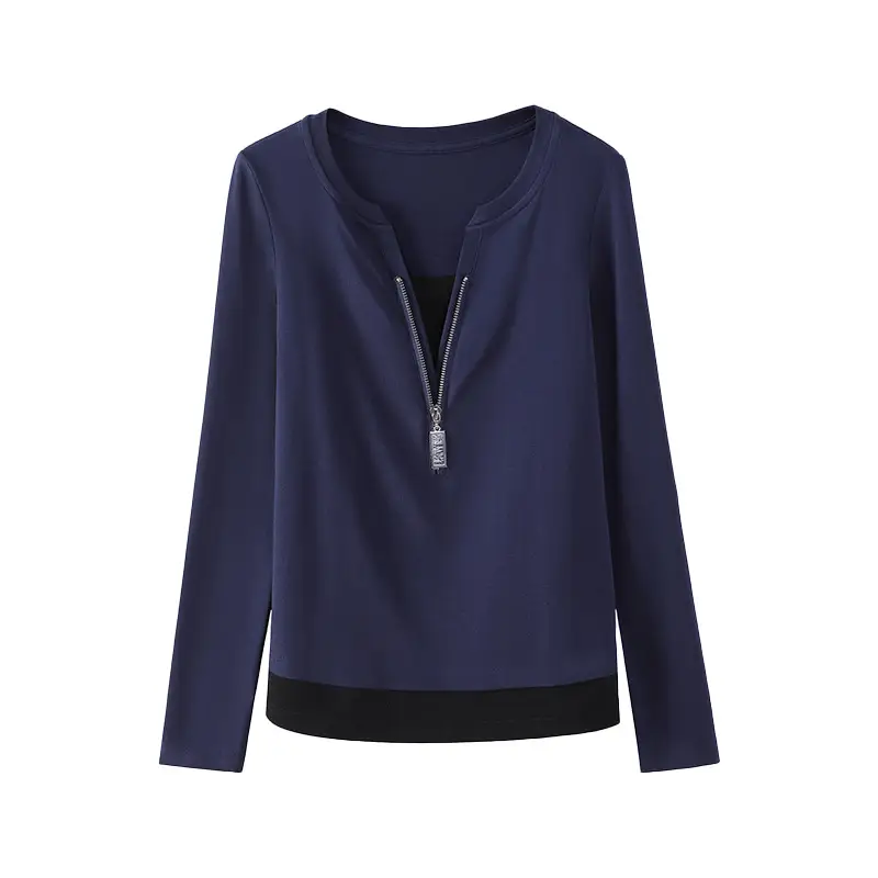 Women's Black Zipper Long Sleeve T-Shirt 2025 Slim Fit - Image 5