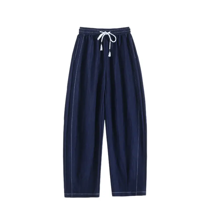 Dark Blue Wide Leg Drawstring Pants Women 2025