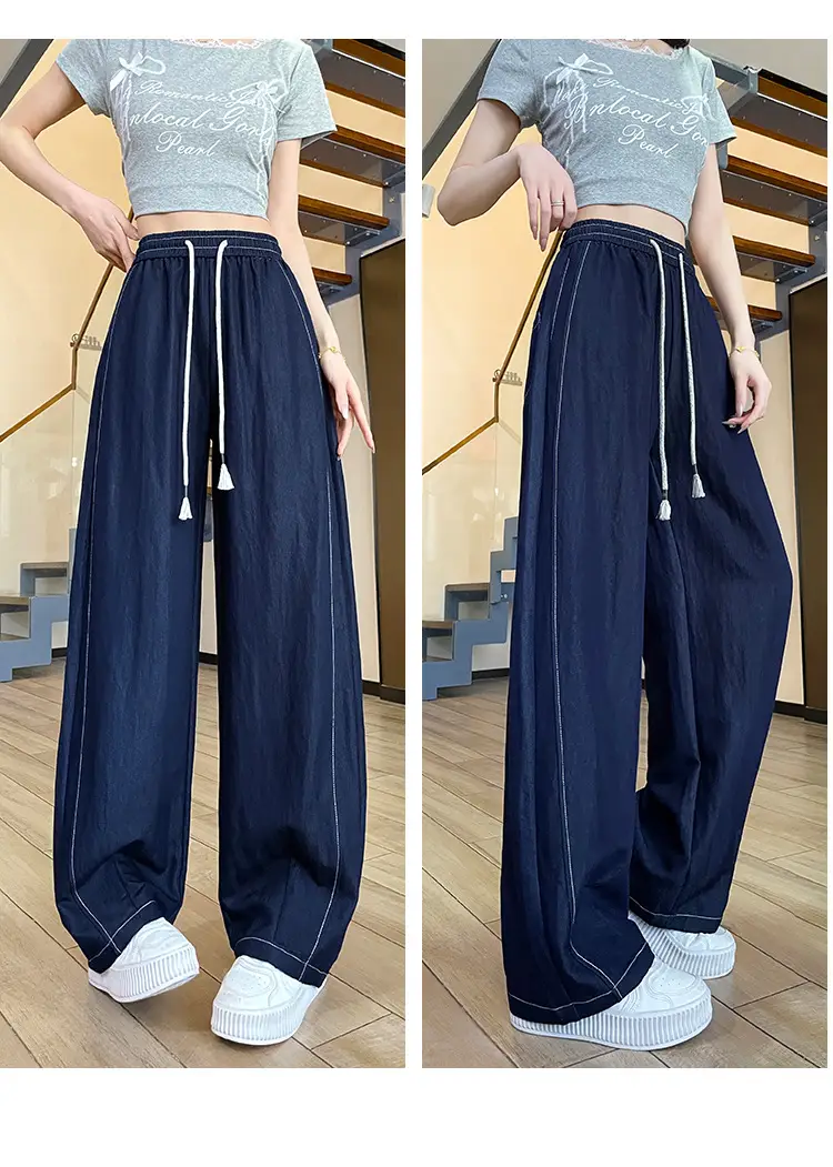 Dark Blue Wide Leg Drawstring Pants Women 2025 — feature 40