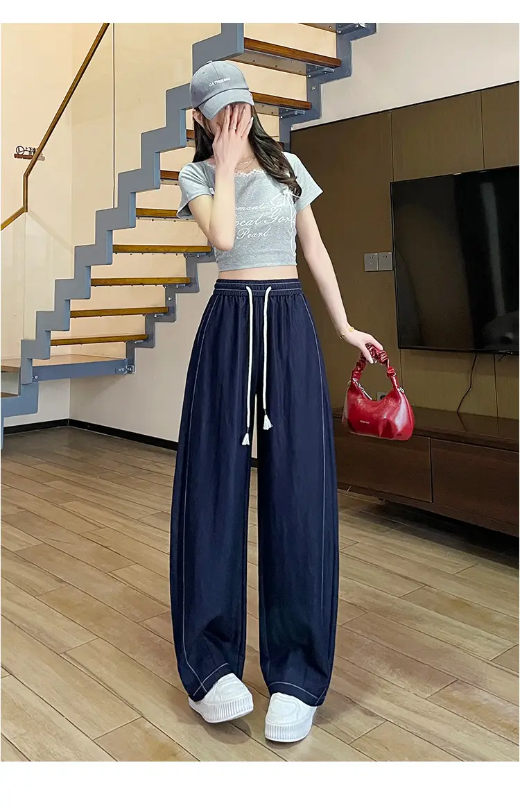 Dark Blue Wide Leg Drawstring Pants Women 2025 — feature 41
