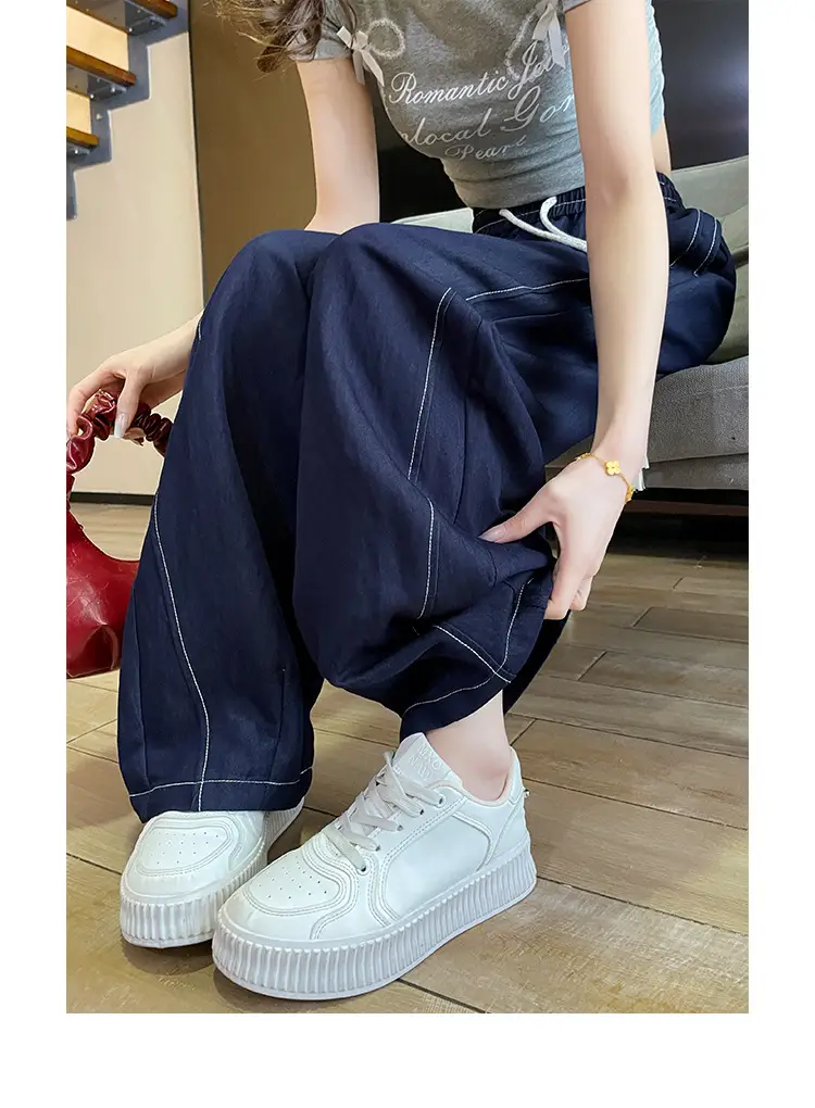 Dark Blue Wide Leg Drawstring Pants Women 2025 — feature 42