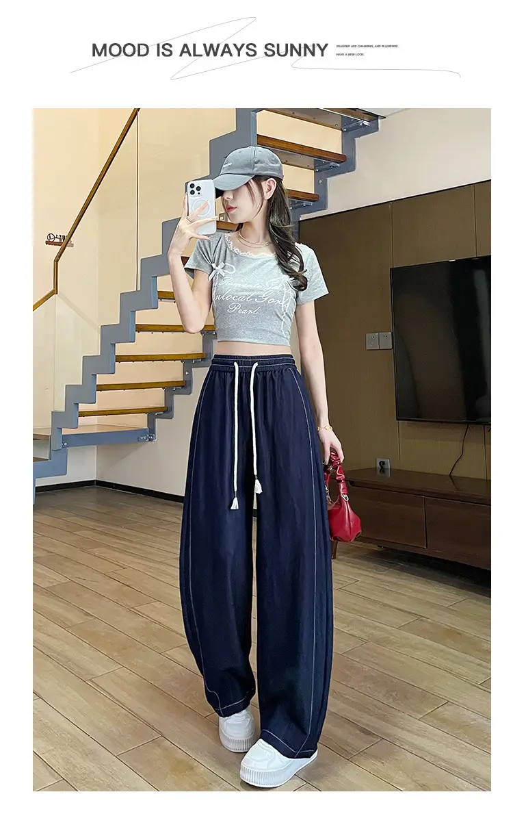 Dark Blue Wide Leg Drawstring Pants Women 2025 — feature 43