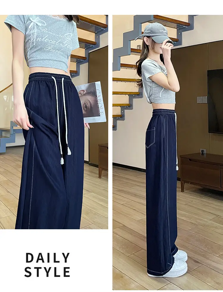 Dark Blue Wide Leg Drawstring Pants Women 2025 — feature 44