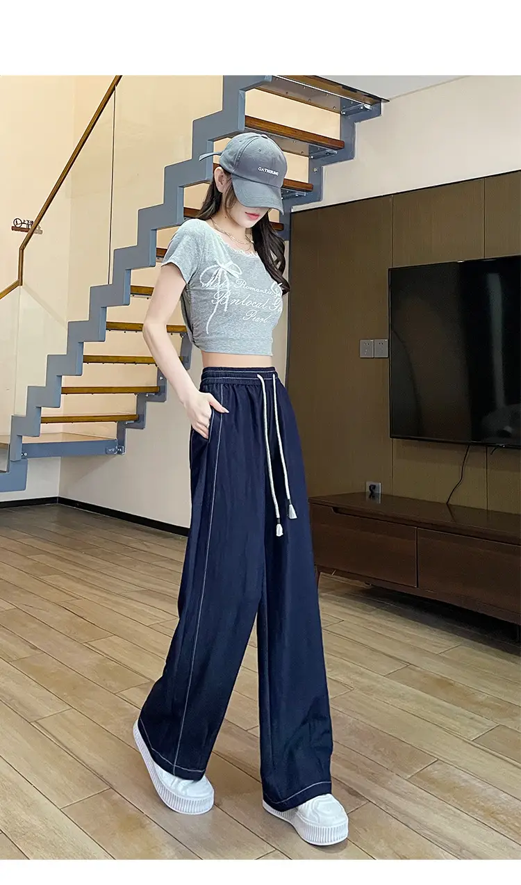 Dark Blue Wide Leg Drawstring Pants Women 2025 — feature 45