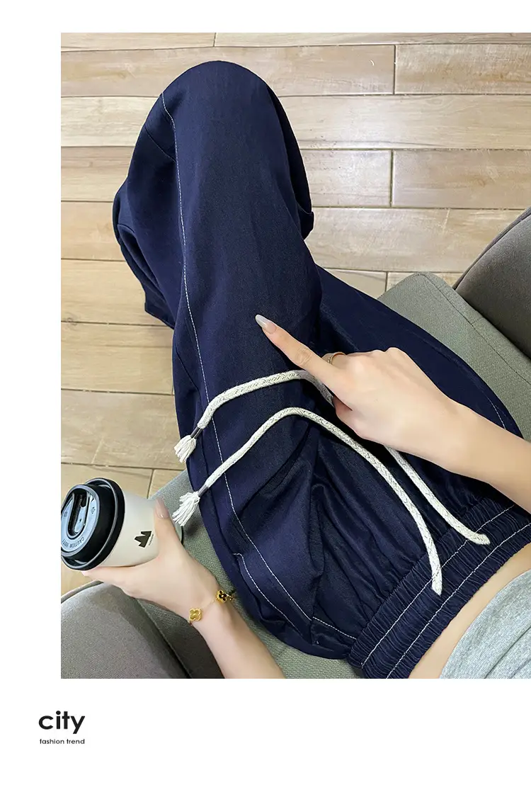 Dark Blue Wide Leg Drawstring Pants Women 2025 — feature 46