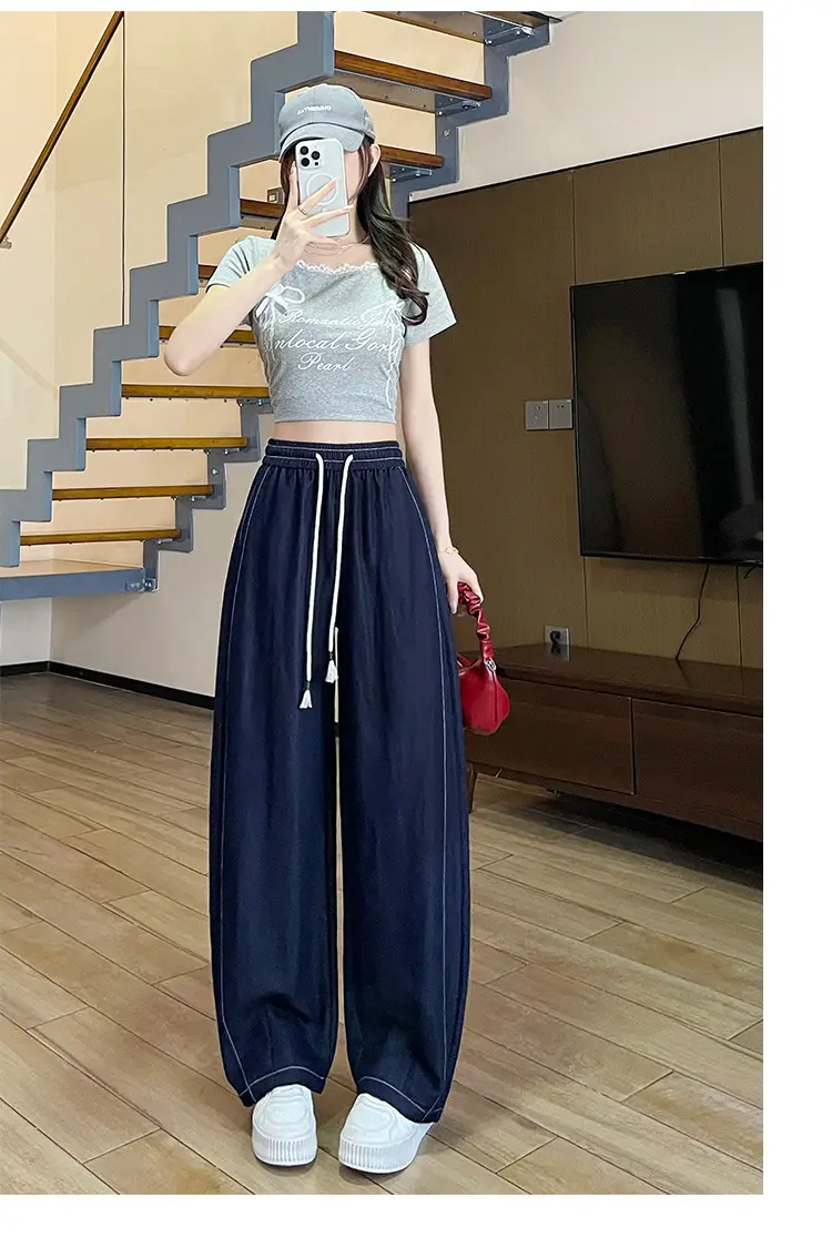 Dark Blue Wide Leg Drawstring Pants Women 2025 — feature 47