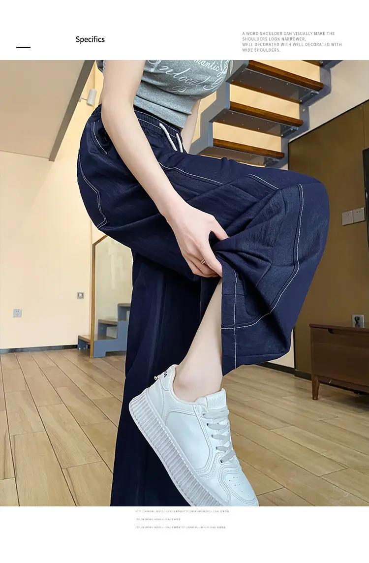 Dark Blue Wide Leg Drawstring Pants Women 2025 — feature 48