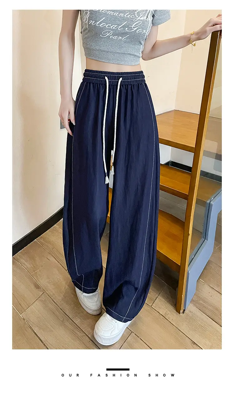 Dark Blue Wide Leg Drawstring Pants Women 2025 — feature 49