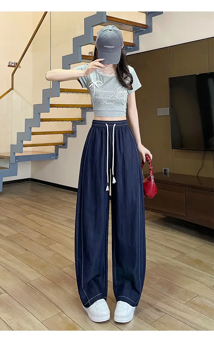 Dark Blue Wide Leg Drawstring Pants Women 2025 — feature 50