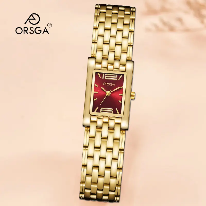 Silver Square Bracelet Women Watch with Red Dial - Image 16